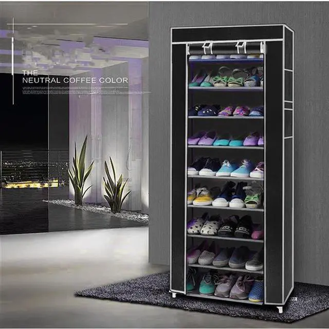 Main image of Room-saving 10-Layers 9 Lattices Non-woven Fabric Shoe Rack Black