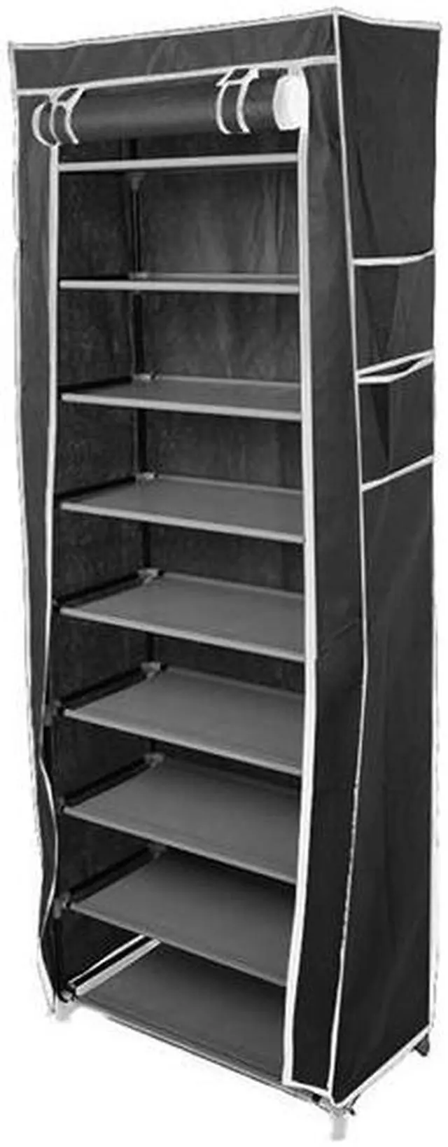 Alt view image 2 of 3 - Room-saving 10-Layers 9 Lattices Non-woven Fabric Shoe Rack Black