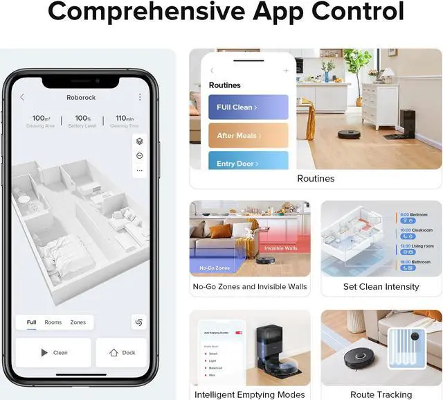 Alt view image 6 of 7 - Roborock Q7 Max+  Robot Vacuum and Mop with Auto-Empty Dock Pure , 4200Pa Suction, No-Mop&No-Go Zones, APP-Controlled Mopping, Black, Renewed