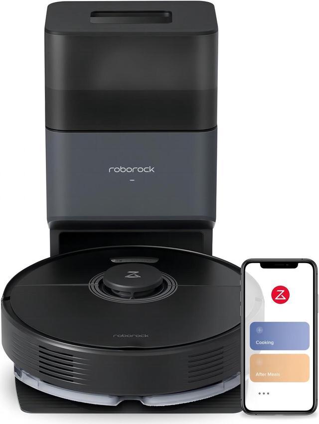 Roborock Q7 Max+ Robot Vacuum and Mop with Auto-Empty Dock Pure , 4200Pa  Suction, No-Mop&No-Go Zones, APP-Controlled Mopping, Black, Renewed