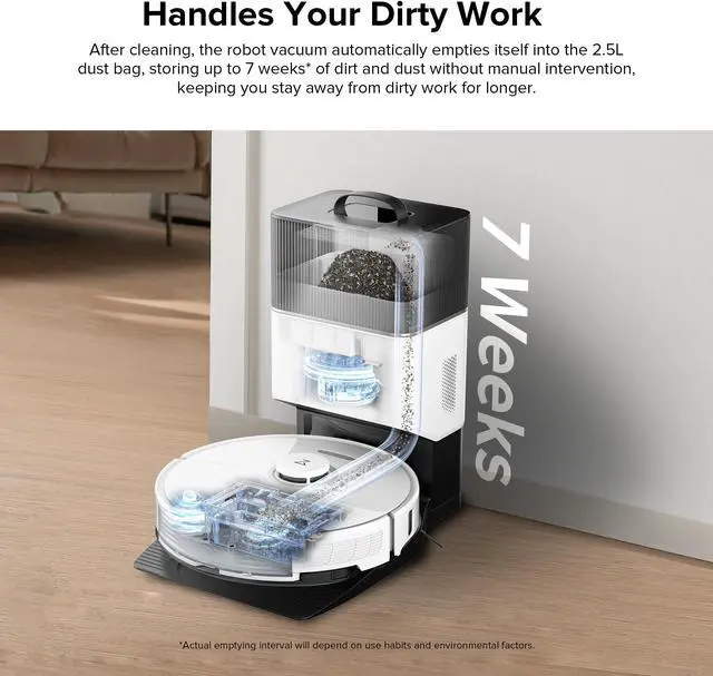 Alt view image 2 of 7 - Roborock S8+ Robot Vacuum, Sonic Mop with Self-Empty Dock,  Auto Lifting Mop, Ultrasonic Carpet Detection, 6000Pa Suction, White (Renewed)