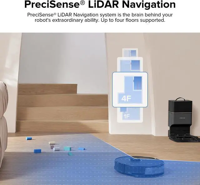 Alt view image 7 of 7 - roborock S8+ Robot Vacuum, Sonic Mop with Self-Empty Dock, Auto Lifting Mop, Ultrasonic Carpet Detection, 6000Pa Suction, Black (Renewed)