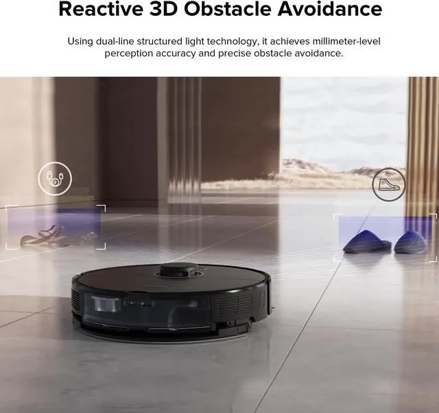 Alt view image 3 of 7 - roborock S8+ Robot Vacuum, Sonic Mop with Self-Empty Dock, Auto Lifting Mop, Ultrasonic Carpet Detection, 6000Pa Suction, Black (Renewed)