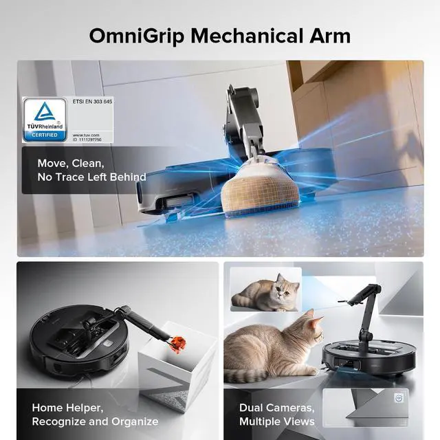Alt view image 3 of 7 - Roborock Saros Z70 Robot Vacuum & Mop, 22000Pa, Omnigrip Arm, AI-Powered, FlexiArm Riser Tech, Hot Water Mop Washing & Self-Cleaning, Obstacle Avoidance