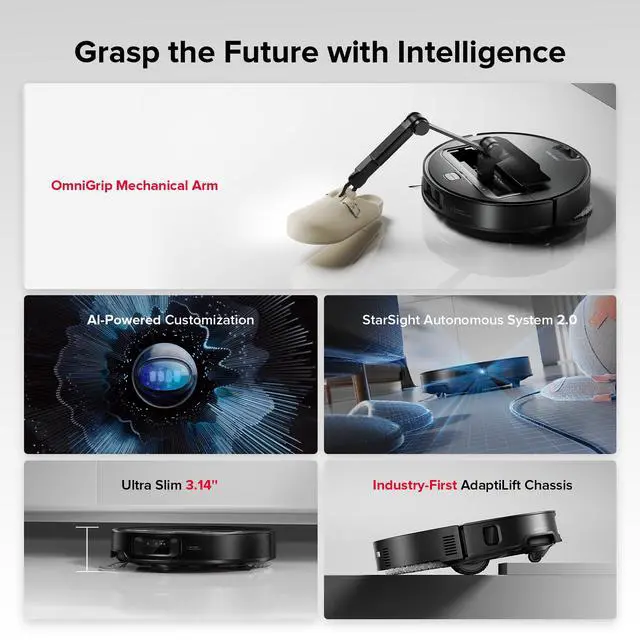 Alt view image 2 of 7 - Roborock Saros Z70 Robot Vacuum & Mop, 22000Pa, Omnigrip Arm, AI-Powered, FlexiArm Riser Tech, Hot Water Mop Washing & Self-Cleaning, Obstacle Avoidance