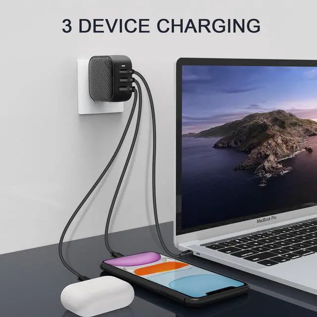 Alt view image 5 of 6 - Mopoint 65W GaN USB-C Charger GaN Type-C Charger with Foldable US Plug, 3-Port PD Fast Wall Charger Adapter with UK/EU/AU Travel Adapters, for MacBook USB-C Laptops iPad Pro iPhone Galaxy and More