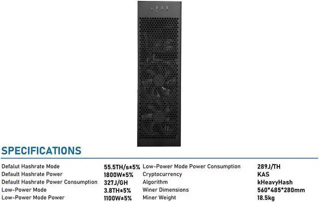 Alt view image 6 of 7 - E-KA1M 5.5T 1800W KAS Silent Home Kaspa Miner with PSU