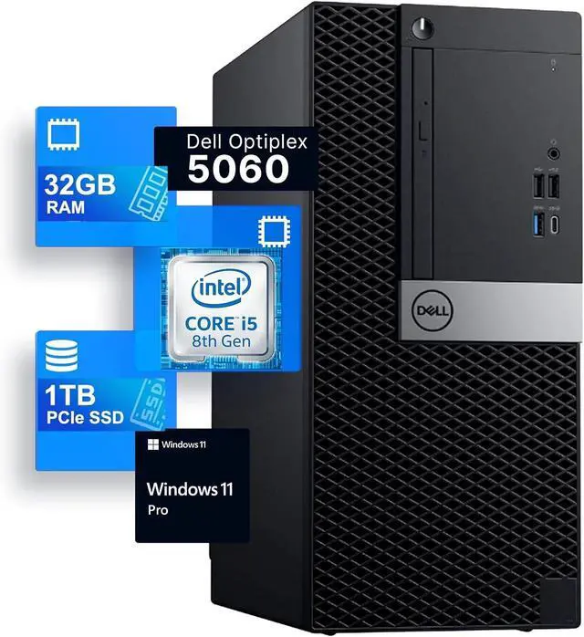 Main image of Dell OptiPlex 5060 Tower Desktop PC - Intel Core Core i5-8500 3.0GHz 32GB RAM 1TB SSD - Intel Integrated Graphics - Windows 11 Pro