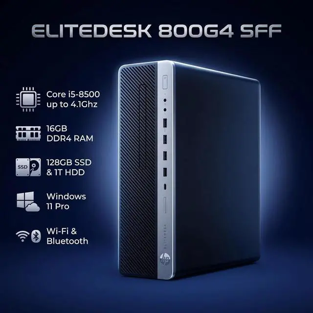 Alt view image 2 of 3 - HP EliteDesk 800 G4 Small Form Factor Desktop PC - Intel Core i5-8500 3GHz 16GB RAM 128GB SSD + 1TB HDD - Intel Integrated Graphics - Windows 11 Pro