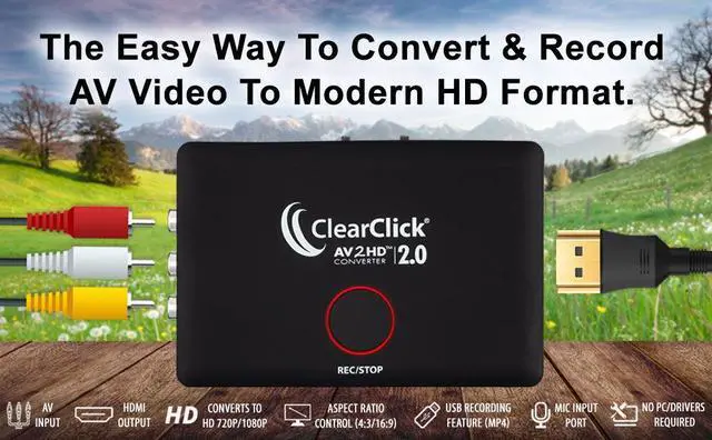 Alt view image 7 of 7 - ClearClick AV to HD Converter & Recorder 2.0 (Second Generation) - AV RCA to HDMI Adapter to Convert & Record Video - for VCR, VHS, DVD, Camcorder, Hi8, Gaming to TV