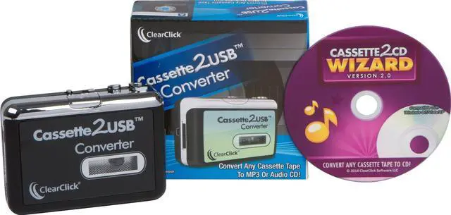 Main image of ClearClick Cassette Tape to MP3 USB Converter with Cassette2CD Wizard 2.0 Software