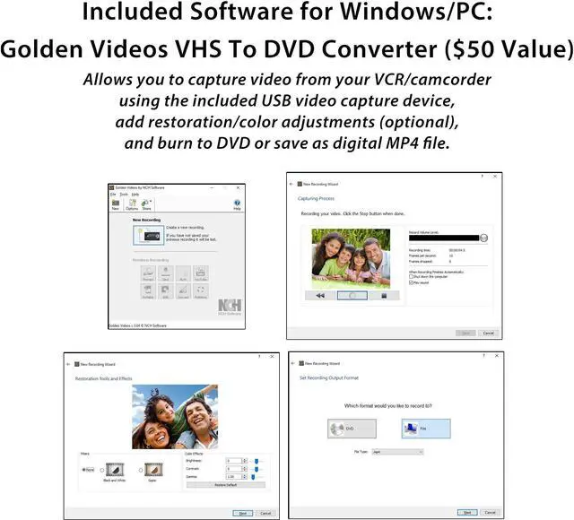 Alt view image 4 of 7 - clearclick vhs to dvd kit for pc & mac - usb device, software, instructions, & tech support - capture video from vcr, vhs, hi8, camcorders, gaming systems