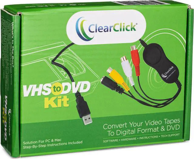 Alt view image 2 of 7 - clearclick vhs to dvd kit for pc & mac - usb device, software, instructions, & tech support - capture video from vcr, vhs, hi8, camcorders, gaming systems