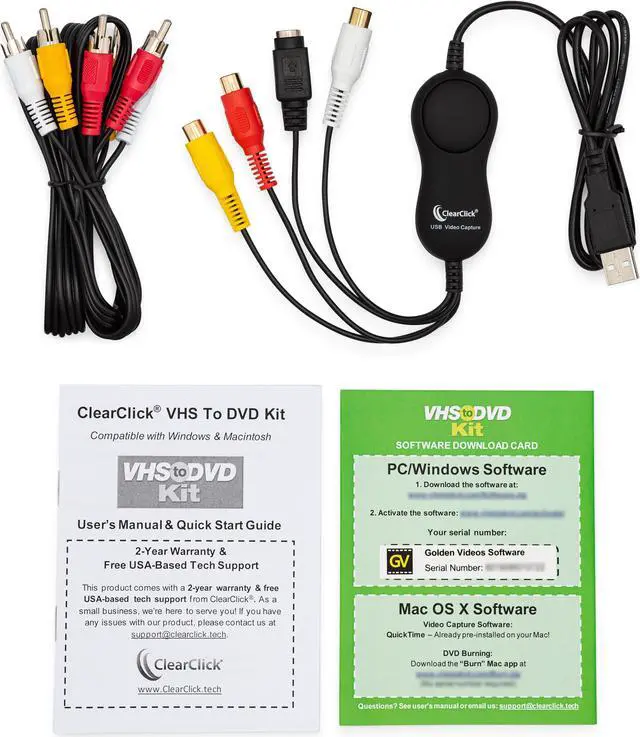 Alt view image 6 of 7 - clearclick vhs to dvd kit for pc & mac - usb device, software, instructions, & tech support - capture video from vcr, vhs, hi8, camcorders, gaming systems