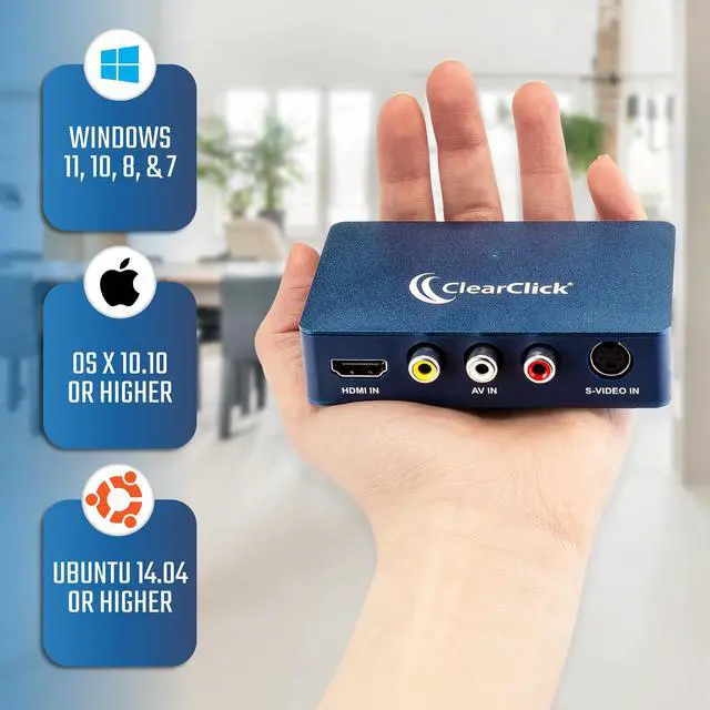 Alt view image 4 of 7 - ClearClick Video to USB 1080P Audio Video Capture & Live Streaming Device - Input HDMI, AV, RCA, S-Video, VCR, VHS, Camcorder, Video8, Hi8, DVD, Gaming Systems - USB-C Plug & Play