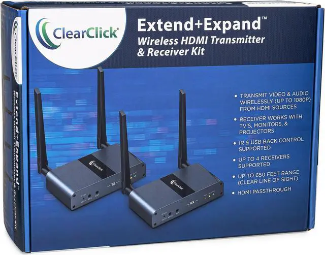 Alt view image 6 of 7 - ClearClick Extend+Expand Wireless HDMI Transmitter & Receiver Kit - 5 GHz, Up to 650' Range, IR & USB Transmission (1 Transmitter + 1 Receiver Kit, Supports 4 RX)