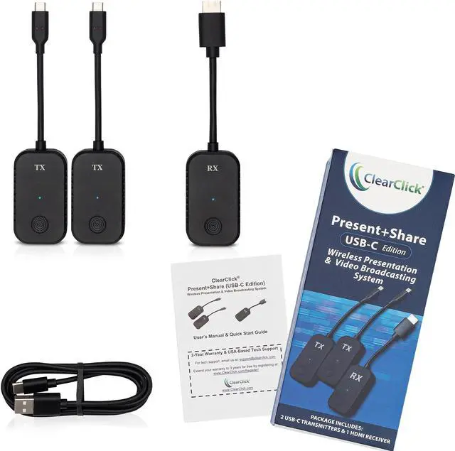 Alt view image 3 of 7 - ClearClick Present+Share (USB-C Edition) - Wireless Presentation & Video Broadcasting System for Laptops & Smartphones (2 USB-C Transmitters, 1 HDMI Receiver)