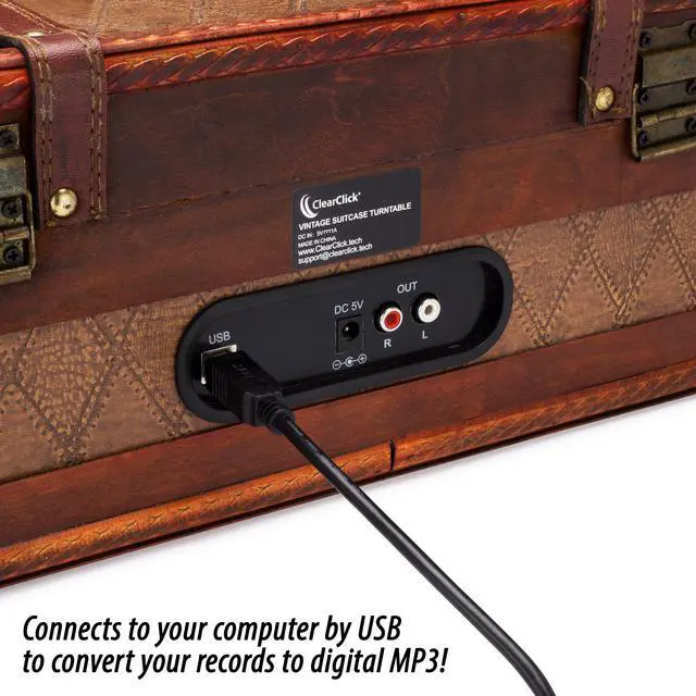 Alt view image 4 of 4 - ClearClick Vintage Suitcase Turntable with Bluetooth & USB - Classic Wooden Retro Style