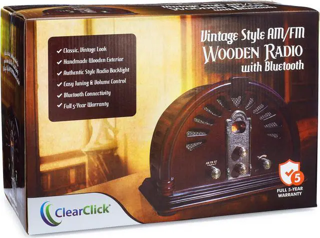 Alt view image 5 of 6 - ClearClick Classic Vintage Retro Style AM/FM Radio with Bluetooth - Handmade Wooden Exterior