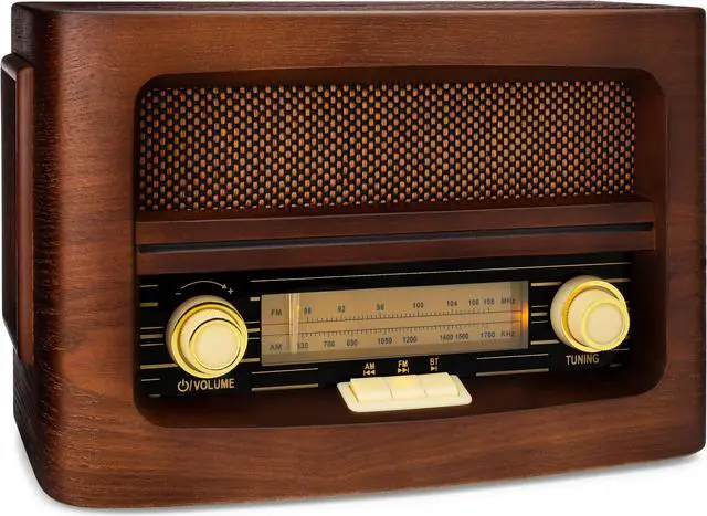 Main image of ClearClick Classic Vintage Retro Style AM/FM Radio with Bluetooth, Aux-in, & USB - Handmade Wooden Exterior Dark Brown
