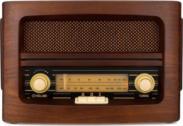 Alt view image 4 of 5 - ClearClick Classic Vintage Retro Style AM/FM Radio with Bluetooth, Aux-in, & USB - Handmade Wooden Exterior Dark Brown