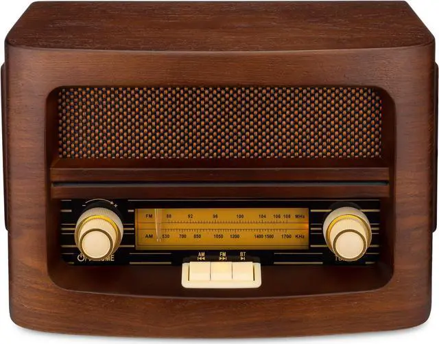 Alt view image 5 of 5 - ClearClick Classic Vintage Retro Style AM/FM Radio with Bluetooth, Aux-in, & USB - Handmade Wooden Exterior Dark Brown