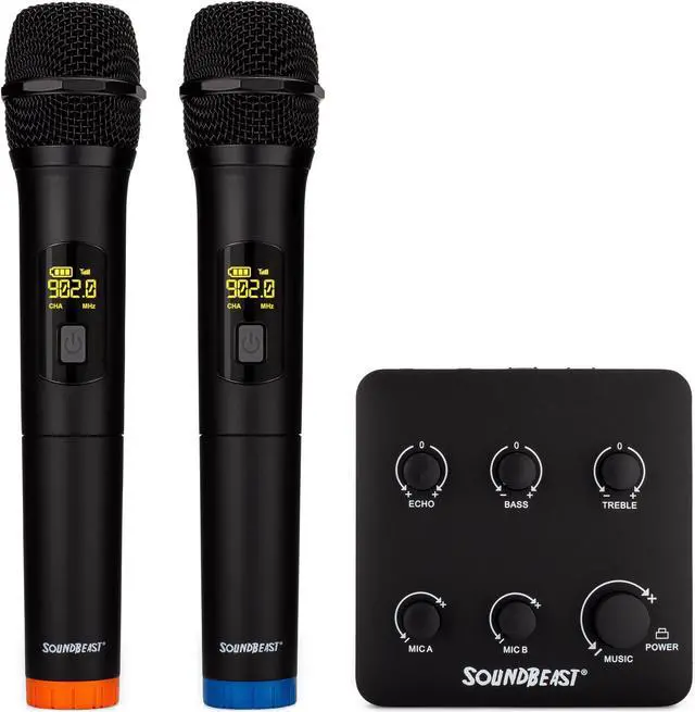 Alt view image 2 of 6 - SoundBeast Wireless Karaoke & PA Mixer System - Includes 2 Wireless Microphones & 1 Mini Mixer - Bluetooth, Aux, Optical Input - Optical & Aux Output