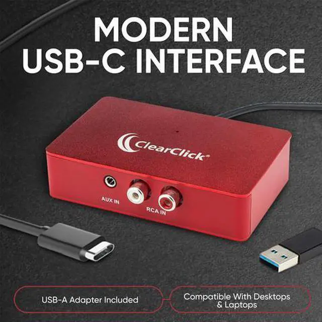 Alt view image 3 of 6 - ClearClick Audio to USB 2.0 (Second Generation) - Audio Capture & Live Streaming Device - Input 1/8" 3.5mm Aux AV RCA Audio & Music - USB-C Plug & Play