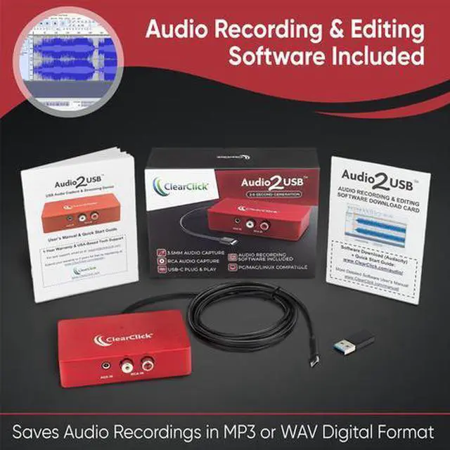 Alt view image 6 of 6 - ClearClick Audio to USB 2.0 (Second Generation) - Audio Capture & Live Streaming Device - Input 1/8" 3.5mm Aux AV RCA Audio & Music - USB-C Plug & Play