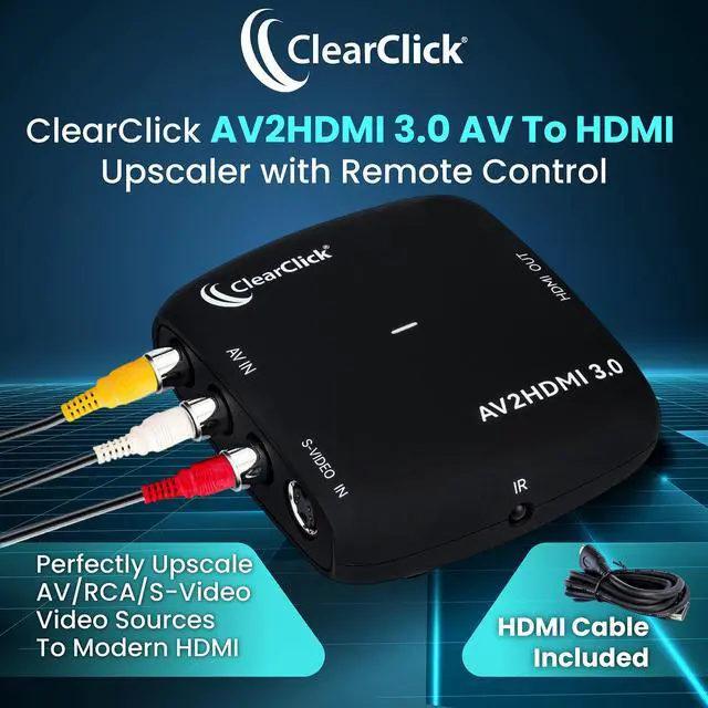 Alt view image 2 of 6 - ClearClick AV To HDMI Converter 3.0 (Third Generation) - 1080P RCA or S-Video to HDMI Upscaler - With Remote Control for Image Adjustment - VHS, VCR, Camcorder, DVD, TV, Gaming Systems, PAL, NTSC