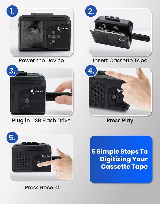 Alt view image 6 of 6 - ClearClick Cassette Tape to USB 2.0 (Second Generation) | Convert Cassette Tapes to Digital MP3 Audio Files on USB Flash Drive | File Splitting Feature | Instant Setup | 16 GB USB Drive Included