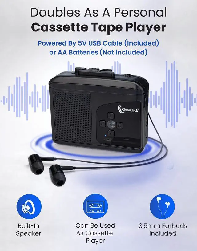 Alt view image 5 of 6 - ClearClick Cassette Tape to USB 2.0 (Second Generation) | Convert Cassette Tapes to Digital MP3 Audio Files on USB Flash Drive | File Splitting Feature | Instant Setup | 16 GB USB Drive Included