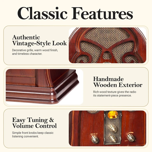 Alt view image 4 of 7 - Olden Days Retro Wooden AM/FM Radio | Bluetooth Input & USB/SD Playback | Real Wooden Exterior | Authentic Vintage Style