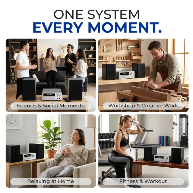Alt view image 7 of 7 - SoundBeast CD Player Radio Stereo Shelf System with Two 30W Bookshelf Speakers | Bluetooth, Optical, & Aux Input | FM Radio | USB Playback | Alarm Clock | Remote Control
