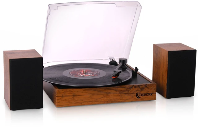 Main image of ClearClick Classic Retro Record Player (33/45 RPM) | 2 Bookshelf Speakers | Authentic Vintage/Retro Style | 2-Speed Record Player | Plays 33/45 RPM Records | 2 Bookshelf Speakers Included (Wired)