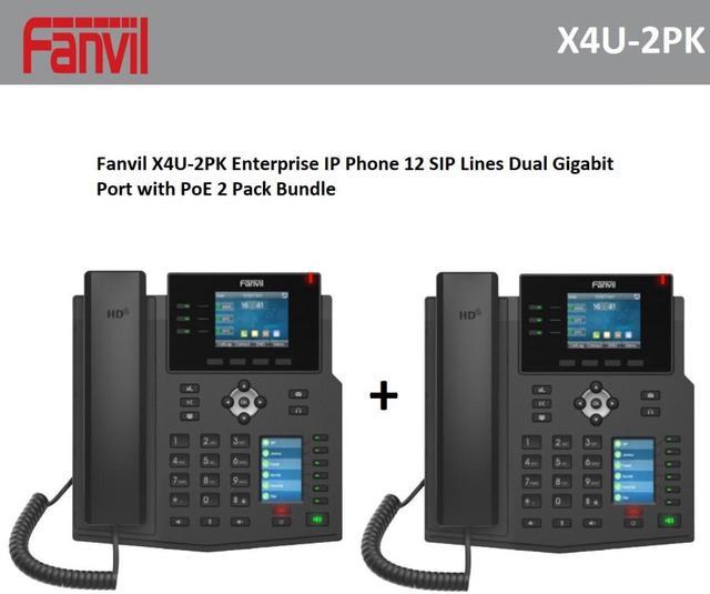 Fanvil X4U-2PK Enterprise IP Phone 12 SIP Lines Dual Gigabit Port with PoE  Pack Bundle