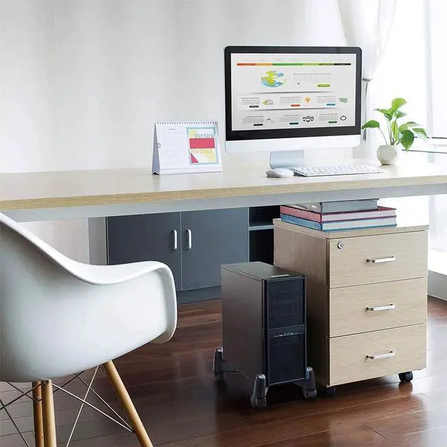 Alt view image 6 of 7 - Computer Tower Stand, ERGEAR CPU Holder Desktop Stand Desktop ATX-Case Mobile Cart Holder Adjustable Width with 4 Caster Wheels, Fits Most Computer Cases Under Desk, Black