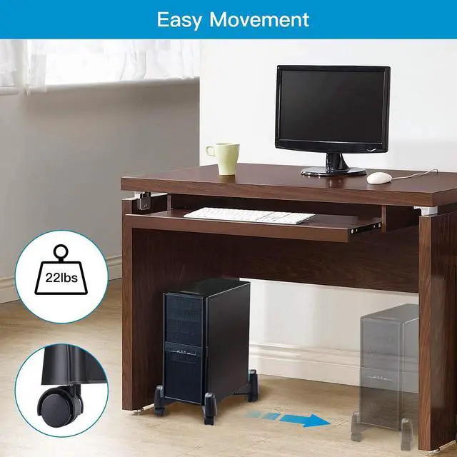 Alt view image 4 of 7 - Computer Tower Stand, ERGEAR CPU Holder Desktop Stand Desktop ATX-Case Mobile Cart Holder Adjustable Width with 4 Caster Wheels, Fits Most Computer Cases Under Desk, Black