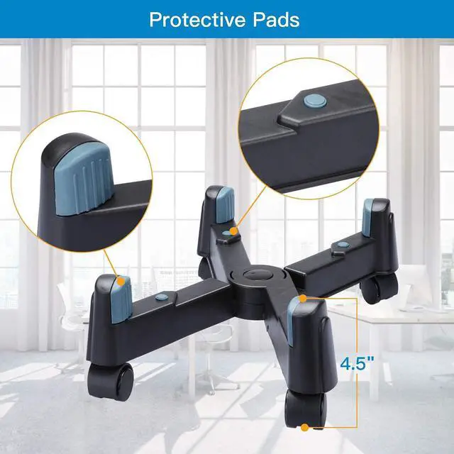 Alt view image 5 of 7 - Computer Tower Stand, ERGEAR CPU Holder Desktop Stand Desktop ATX-Case Mobile Cart Holder Adjustable Width with 4 Caster Wheels, Fits Most Computer Cases Under Desk, Black