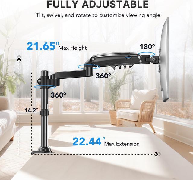 ERGEAR Single Monitor Stand - Gas Spring Single Arm Monitor Desk Mount Fit  17 to 32 inch Screens, Height Adjustable Bracket with Clamp, Grommet  Mounting Base, Hold up to 19.8lbs 