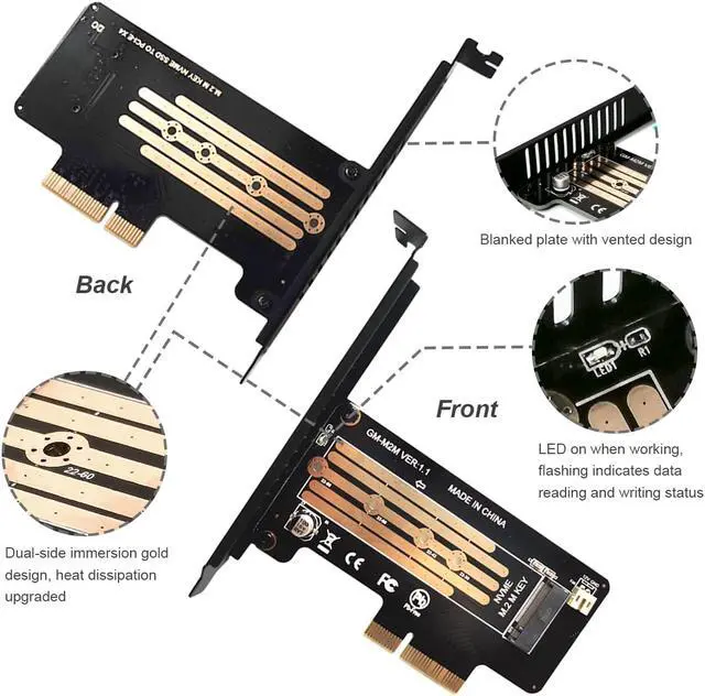 Alt view image 3 of 5 - NVMe PCIe Adapter, M Key M.2 NVME SSD to PCI-e 3.0 x4 Host Controller Expansion Card with Regular Size Bracket, PCIe NVME Adapter for PC Desktop Support 2230 2242 2260 2280