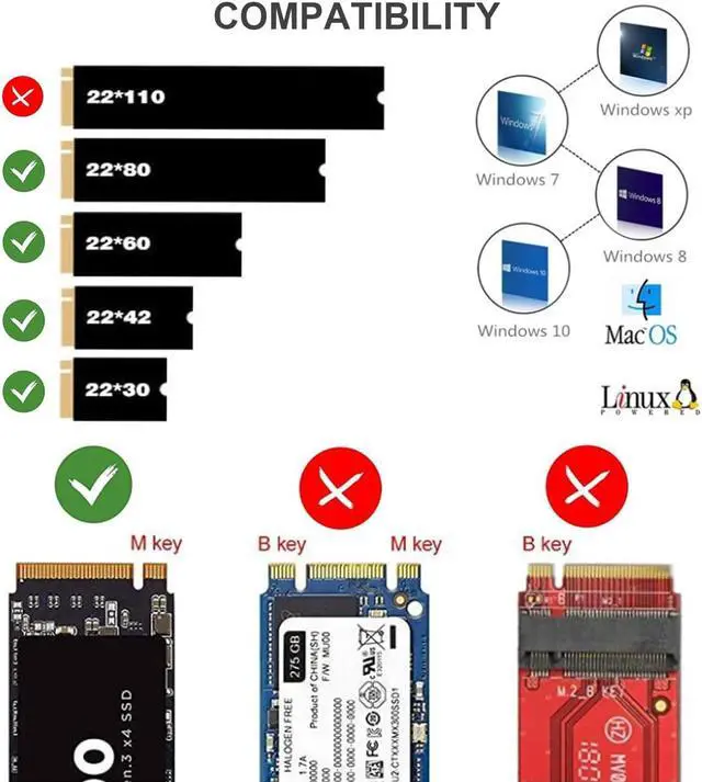 Alt view image 4 of 5 - NVMe PCIe Adapter, M Key M.2 NVME SSD to PCI-e 3.0 x4 Host Controller Expansion Card with Regular Size Bracket, PCIe NVME Adapter for PC Desktop Support 2230 2242 2260 2280