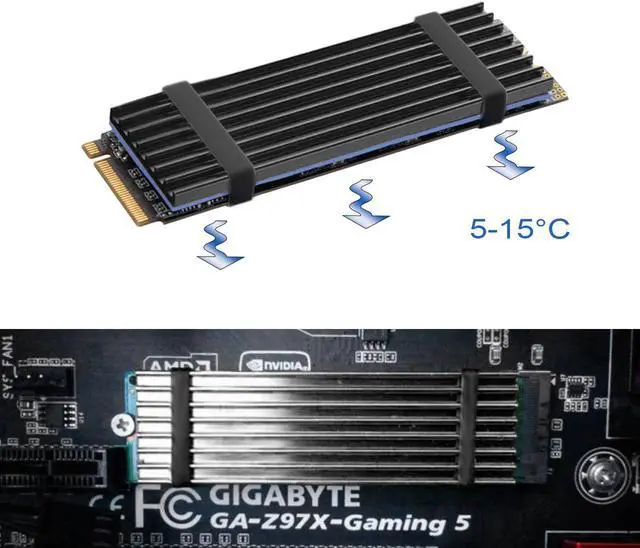 Main image of M.2 SSD Cooler Heatsinks, NVMe Aluminum Heatsinks for M.2 2280mm SSD with 2 Silicone Thermal Pads, Black