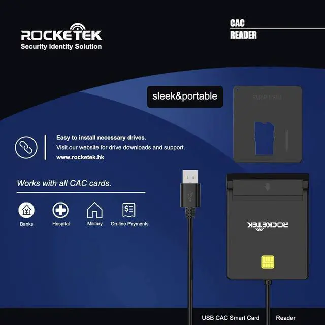Alt view image 6 of 7 - CAC Smart Card Reader Rocketek DOD Military USB Common Access Card Reader, Compatible with Windows XP/Vista/7/8/10, Mac OS 10.6-10.10 and Linux