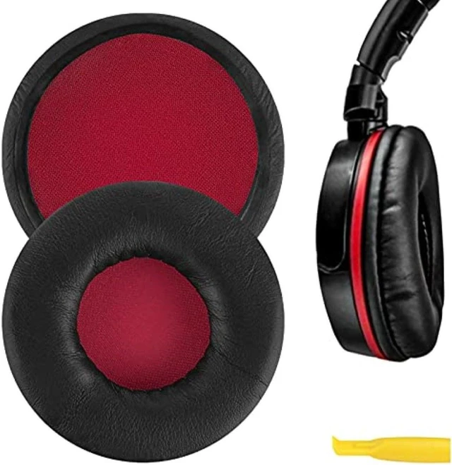 Alt view image 7 of 8 - Geekria QuickFit Protein Leather Replacement Ear Pads for SONY MDR-ZX600 Headphones Earpads, Headset Ear Cushion Repair Parts (Black/Red)