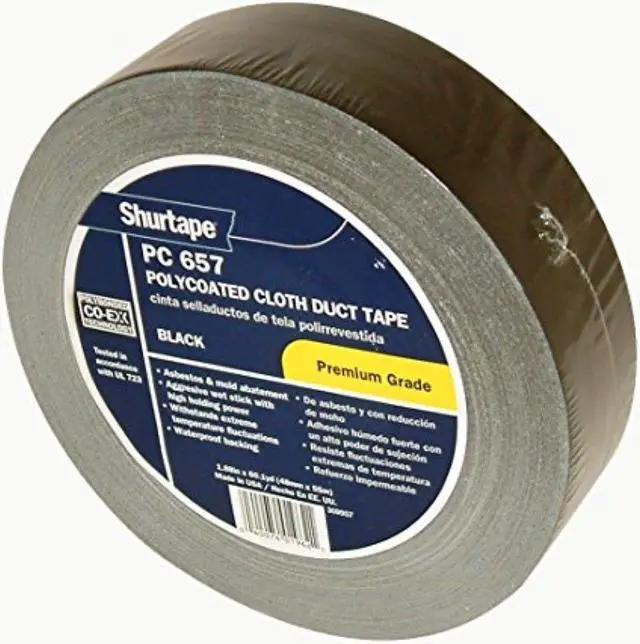 Alt view image 5 of 5 - Shurtape Duck Pro Professional Grade Co-Extruded Cloth Duct Tape (PC-657): 2 in. (48mm actual) x 60 yds. (Black)