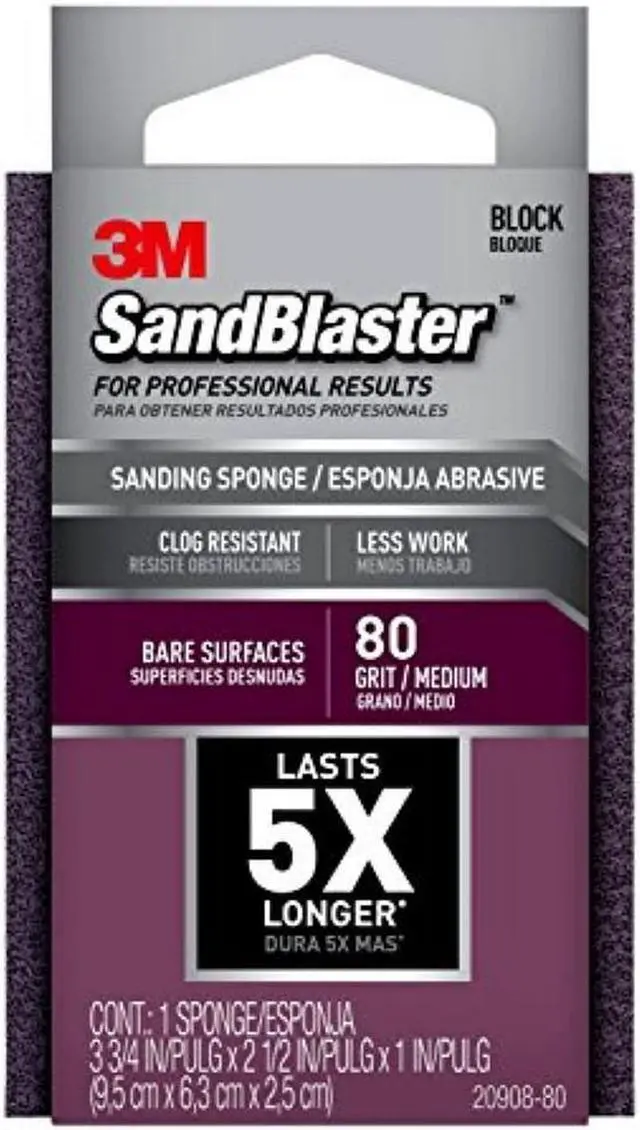 Alt view image 2 of 9 - 3m 80 Grit SandBlaster Bare Surface Sanding Sponge Block 20908-80