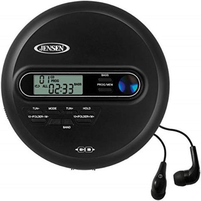 Main image of Jensen Portable CD Player Personal CD/MP3 Player + AM/FM Radio + with LCD Display Bass Boost 60-Second Anti Skip CD R/RW/Compatible+ Sport Earbuds Included (Limited Edition Black Series)