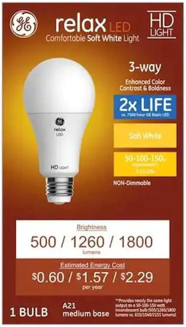 Main image of Relax LED A21 3-Way Bulb 50 watt/100 watt/150 watt LED Light Bulb Soft White