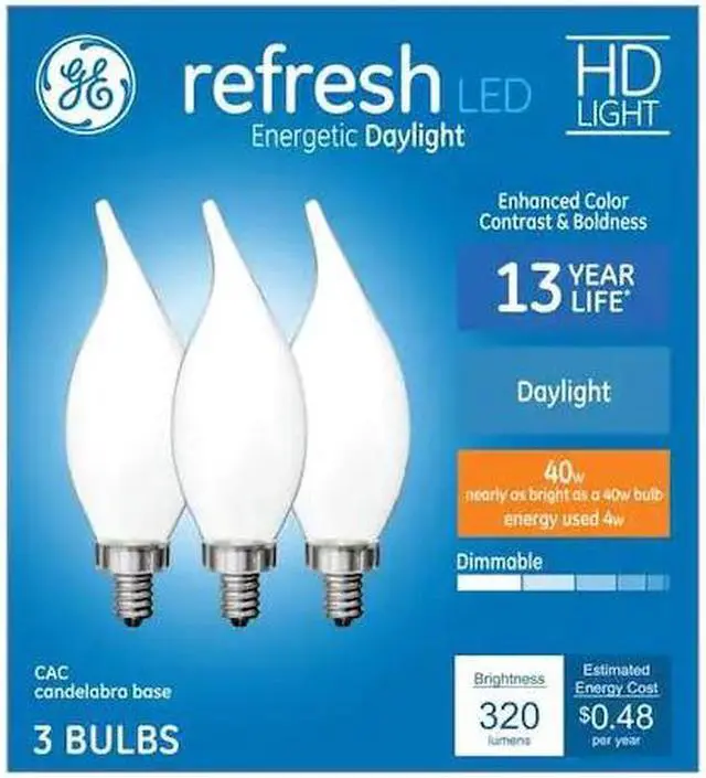 Main image of GE refresh LED 40 watt equivalent CA11 Daylight Dimmable Candle Light Bulb (3 pack)